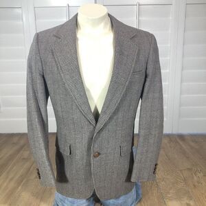 Vtg John Weitz Men's L Plaid Wool 2 Button Blazer Jacket Sport Coat Brown Tan